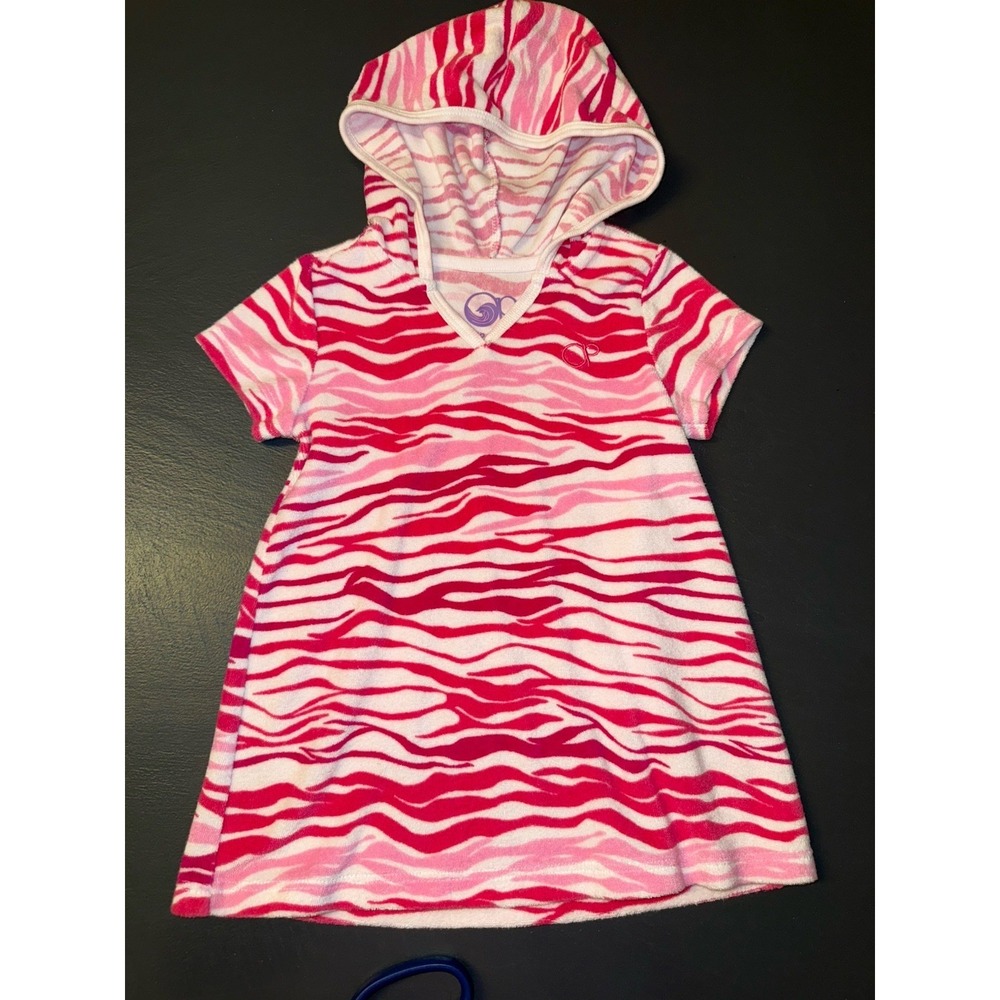 BABY OP SWIM DRESS COVER UP Pink/White Zebra Print With‎ Hood Size 24 Months